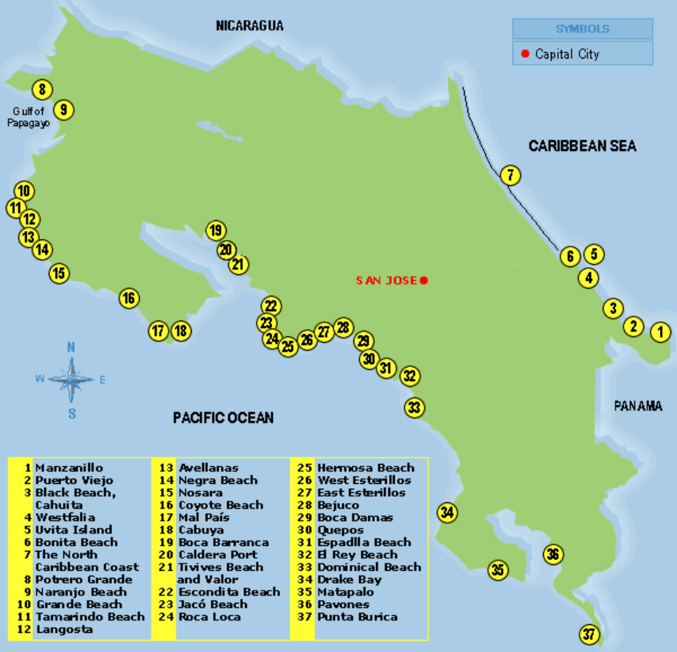 Map Of Costa Rica Surf Spots Surfzone Costa Rica